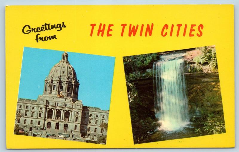 Postcard MN Dual View Greetings From Minneapolis & St Paul Vintage O18