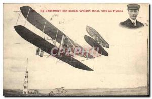 Old Postcard Jet Aviation Of Lambert on biplane Wright Ariel turns pylon