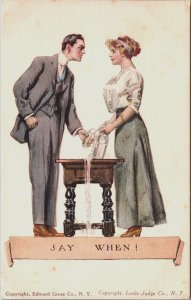 Romantic Couple Edward Gross Co. N.Y Say When! Leslie Judge Postcard  C122