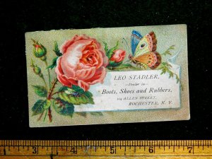 1870s-80s Lovely Butterfly & Roses, Leo Stadler, Boots & Shoes Trade Card F14