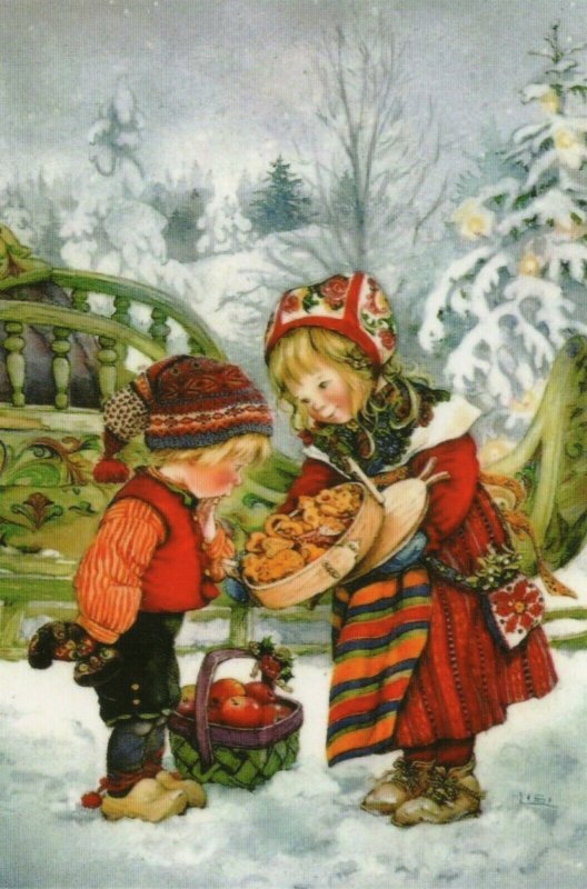 Lisi MARTIN ~ Little Boy Girl Christmas sweets Congratulation NEW Postcard