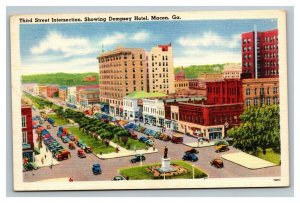 Vintage 1940's Postcard Aerial View of 3rd Street Dempsey Hotel Macon Georgia