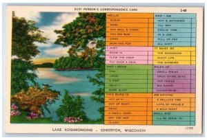 Edgerton Wisconsin WI Postcard Lake Koshkonong Correspondence Card c1940 Vintage