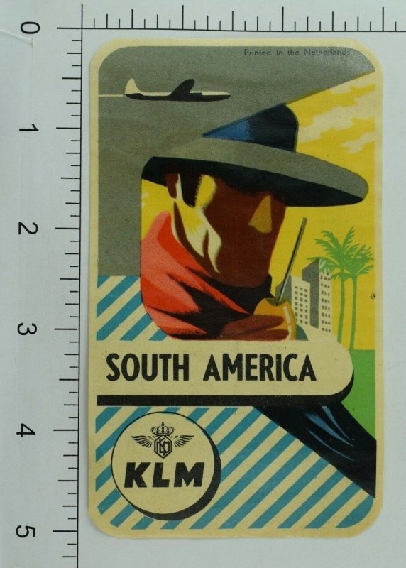 1940's-50's KLM South America Luggage Label Original E19