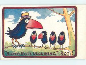 Pre-Linen comic HUMANIZED BLACK CROW BIRD WEARING HAT HJ1783