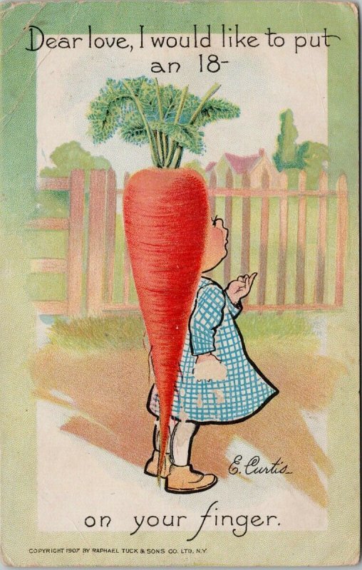 Romance Marriage '18 Carrot On You Finger' Ring Tuck E. Curtis Postcard G26 