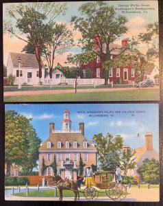 Vintage Postcard 1938 Set of 2 Wyeth House & Governors Palace, Williamsburg, VA.