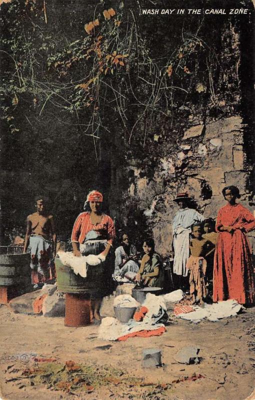 Canal Zone Panama Wash Day Native Women Scene Antique Postcard K79739