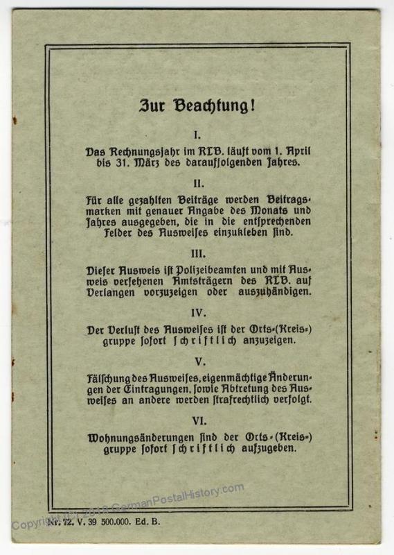 Germany WWII 1939 Reichsluftschutzbund RLB Card Many Revenues 49397