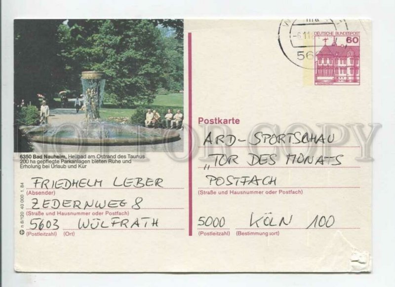 449698 GERMANY 1984 year Bad Nauheim real posted POSTAL stationery postcard