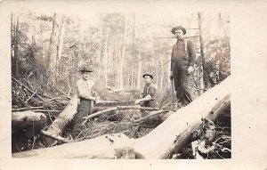 Working Men, Cutting Wood Real Photo People Working Unused 