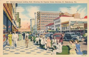 Popular Green Benches on Central Avenue St Petersburg FL Florida pm 1940 - Linen