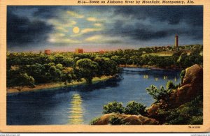 Alabama Montgomery Scene On Alabama River By Moonlight 1945 Curteich