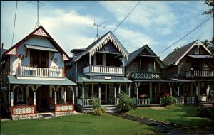 Oak Bluffs MA Gingerbread Cottage Camps 1950s-60s Vintage Postcard
