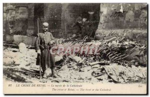 Old Postcard Militaria 1914 War Crime Reims cathedral forecourt of the Soldie...