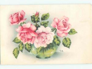 foreign Old Postcard BEAUTIFUL PINK ROSE FLOWERS AC2276