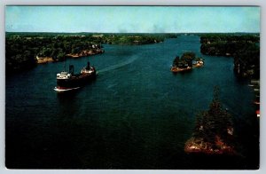 Freighter Main Channel St Lawrence Seaway Thousand Islands Ontario 1964 Postcard