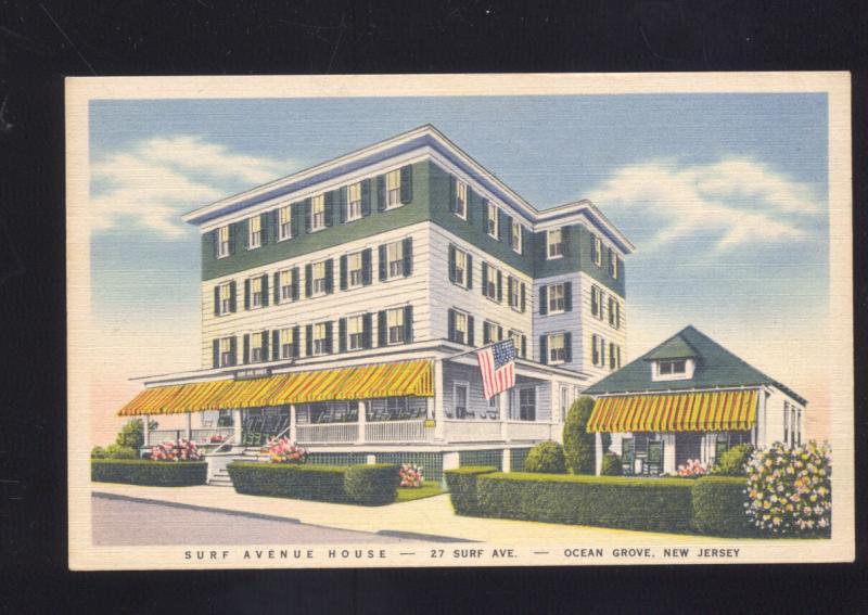 OCEAN GROVE NEW JERSEY SURF AVENUE HOUSE VINTAGE LINEN ADVERTISING POSTCARD