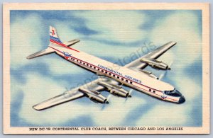 JH16/ Continental Airlines Airplane Linen Postcard DC-7B Club Coach 56