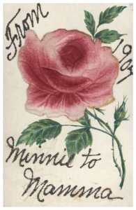 VINTAGE VICTORIAN POSTCARD WITH MESSAGE FROM MINNIE TO MAMMA EMBOSSED ROSE c1907