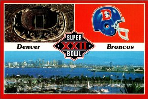 Super Bowl XXII Denver Broncos San Diego CA Jack Murphy Stadium Postcard I62