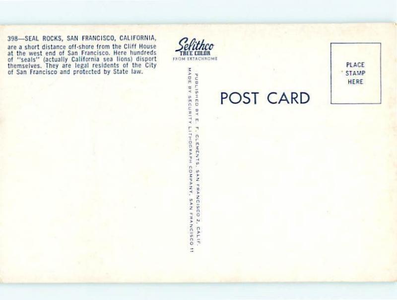 Vintage Post Card 398 Hotel Cliff House Seal Rocks San Francisco  CT   # 4698
