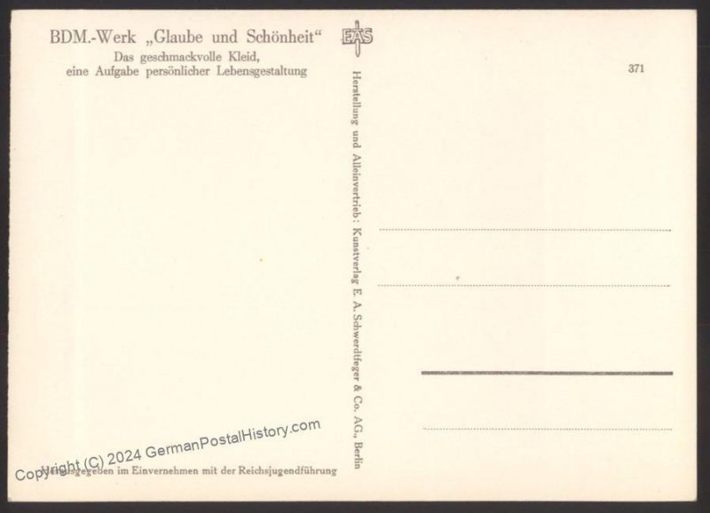 Germany HJ BDM Girl Belief and Beauty  RPPC UNUSED 114380