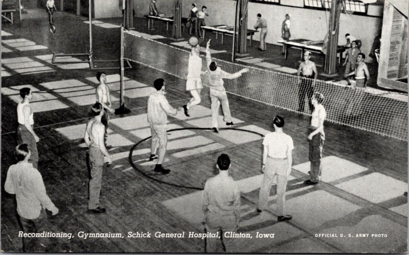 Postcard Reconditioning Gymnasium Schick General Hospital in Clinton, Iowa