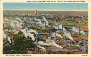 Vintage Linen Postcard Airplane View North Capitol Oil Field Oklahoma City OK