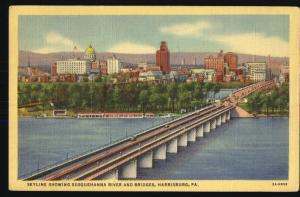 Linen Postcard Harrisburg Susquehanna Bridge,River/PA