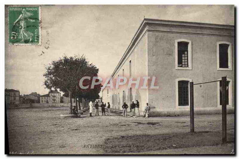 Old Postcard Army barracks Gazan Antibes