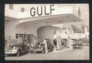 REAL PHOTO MIAMI FLORIDA GULF SERVICE GAS STATION ADVERTISING POSTCRD COPY