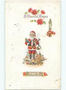 Pre-Linen Christmas SANTA CLAUS HOLDING MANY TOYS AB4910