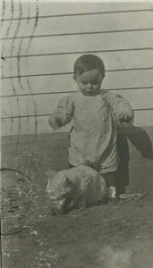 1913 RPPC Real Photo Child Baby with Cat Toddler Clyce Kansas Cancel