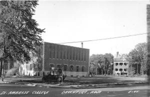 Davenport Iowa~Saint Ambrose College~Man by Truck~House~Lady @ Tree~40s RPPC