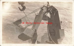 Unknown Location, RPPC, World War I Damaged Plane Pulled from Water