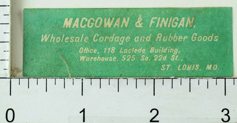 1880's-90's Macgowan & Finigan, Cordage & Rubber Goods, St. Louis, MO Label F92