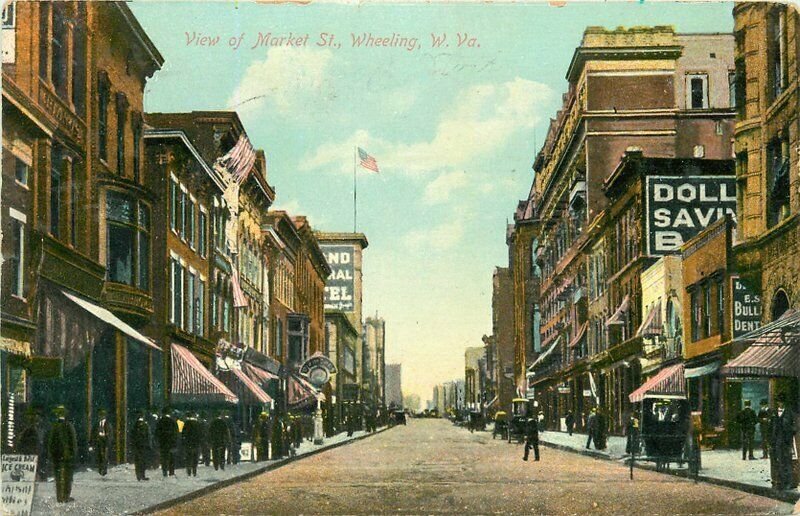 Autos View Market Street Wheeling West Virginia 1911 Postcard 9988 