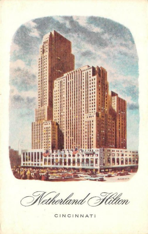 CINCINNATI, Ohio~OH   NETHERLAND HILTON HOTEL & Street View  1966 Postcard