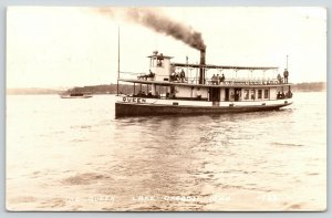 Lake Okoboji Iowa~Passenger on Deck of The Queen~Excursion Steamer~1930s RPPC