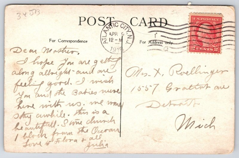 1918 St. Nicholas Roman Catholic Church Atlantic City New Jersey Posted Postcard 