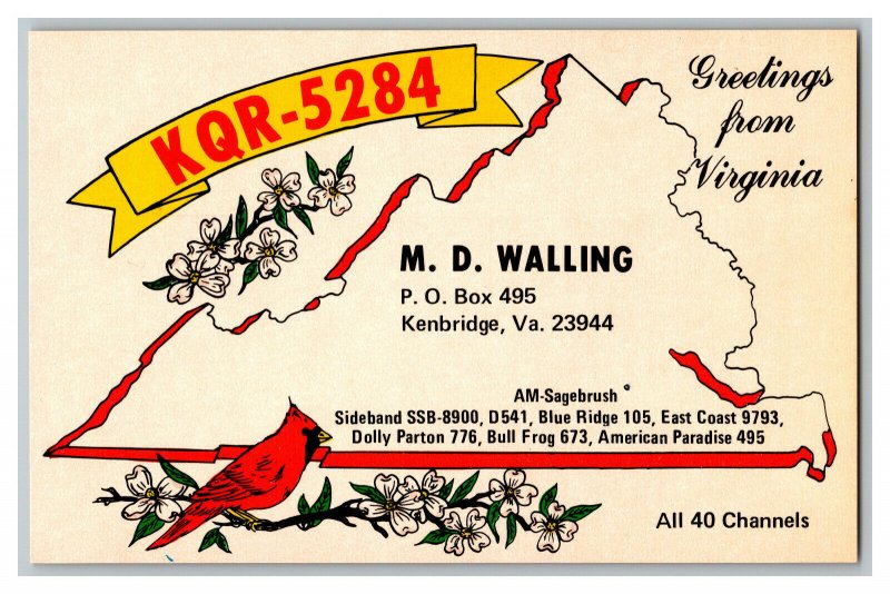 Postcard QSL Radio Card From Kenbridge Va. Virginia KQR-5284 