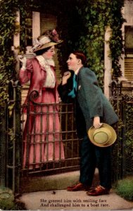 Romantic Couple She Greeted Him With Smiling Face