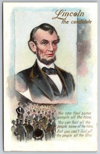 Patriotic~Lincoln the Candidate~Speaks To Crowd~Can Fool Some or All~Gold Emboss