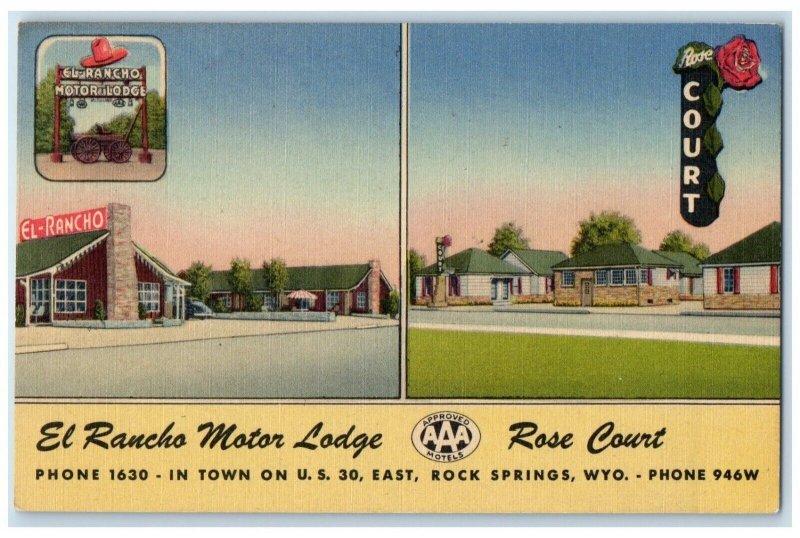 c1940 El Rancho Motor Lodge Rose Court Rock Springs Wyoming WY Vintage Postcard