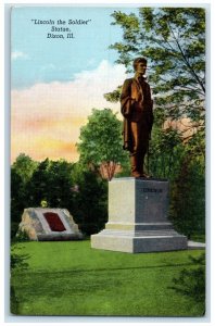 1940 Scenic View Lincoln Soldier Statue Monument Dixon Illinois Vintage Postcard