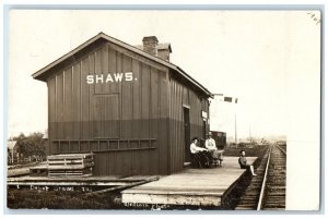 1909 Depot Station Railroad Shaws Illinois IL Lee County RPO RPPC Photo Postcard