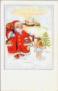 Merry Christmas Santa Claus With An Angel Vintage Postcard C113