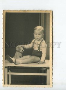 438410 Blonde Boy w/ DOG TOY old REAL PHOTO
