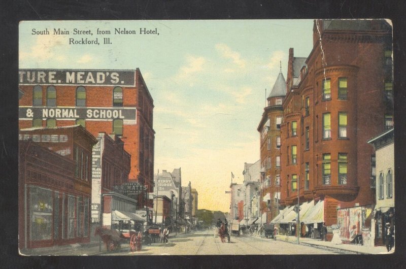 ROCKFORD ILLINOIS DOWNTOWN SOUTH MAIN STREET SCENE VINTAGE POSTCARD 1909